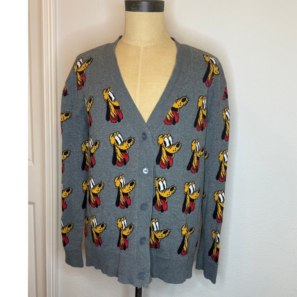 Disney Store Pluto Dog 90th Anniversary Varsity Grey Cardigan Adult Size XL